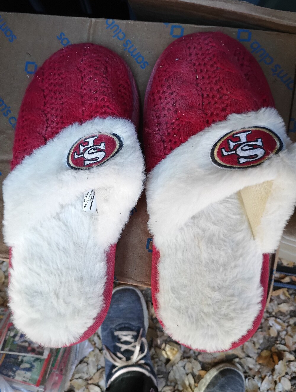 Red Cozy Fleece-Lined Women’s Slippers with 49er Team Patch